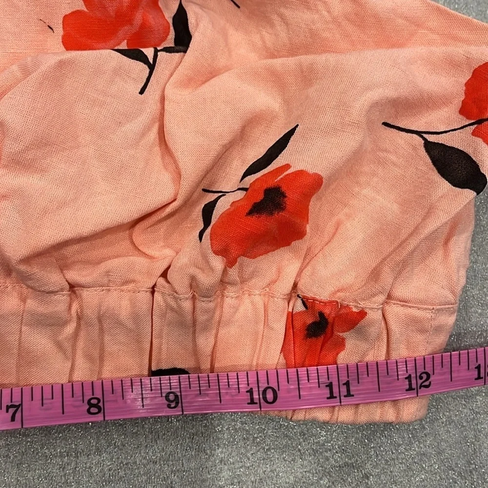 [XS]Zara Crop Top Coral Floral Print Linen-Blend Halter Neck - Picture 7 of 8
